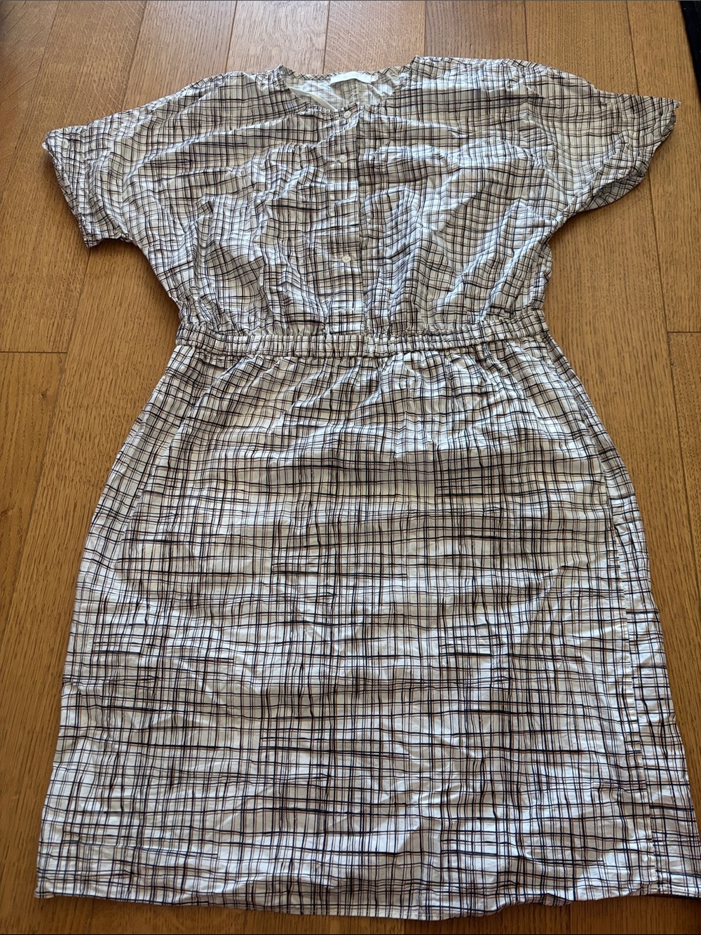 COS White and Black Plaid Elastic-Waist Mini Dress
